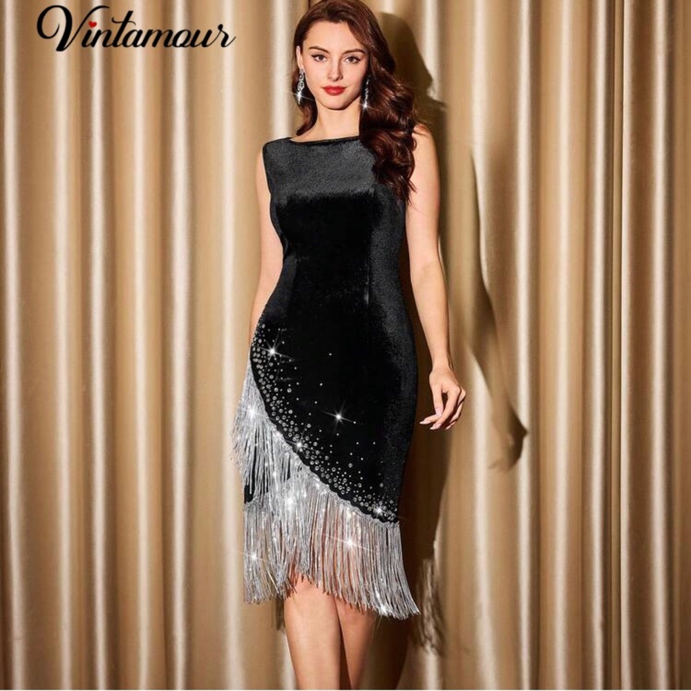 Black Fringe Sheath Dress